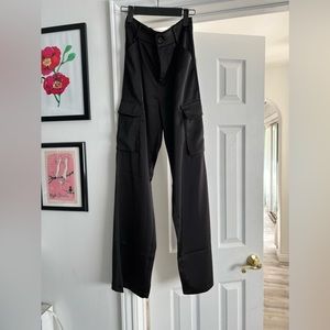 Satin, high waisted cargo pants